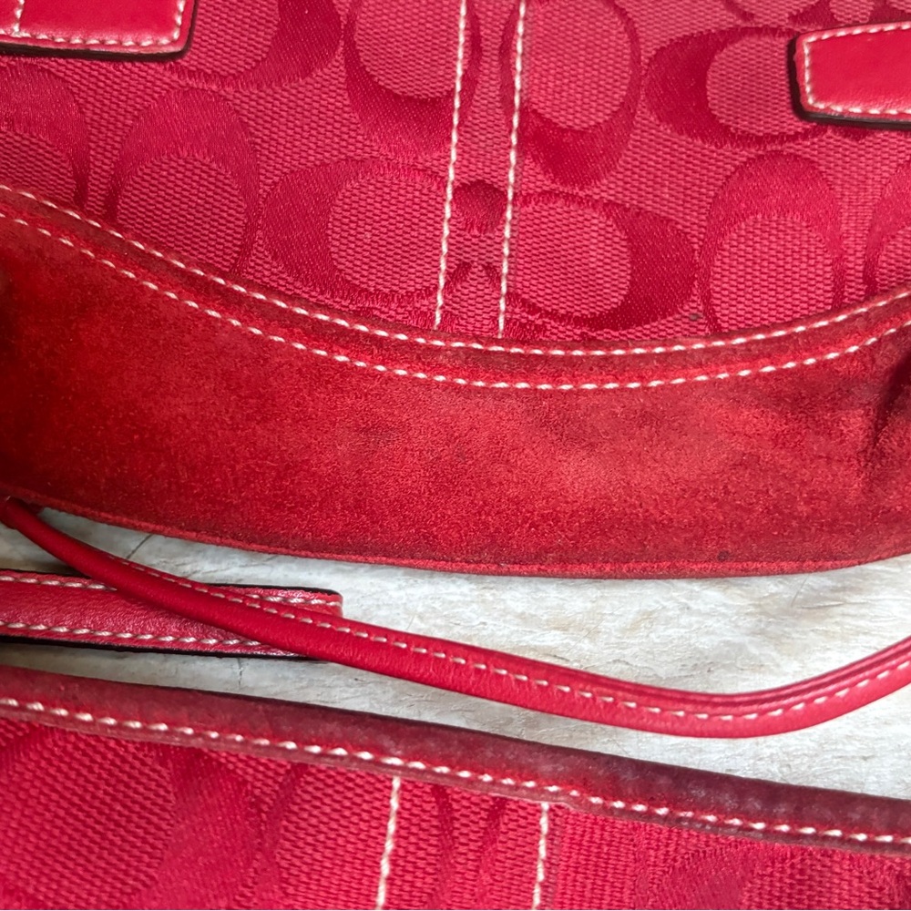 Coach Red Signature Crossbody Bag + Pouch Set Leather Trim - Picture 7 of 10